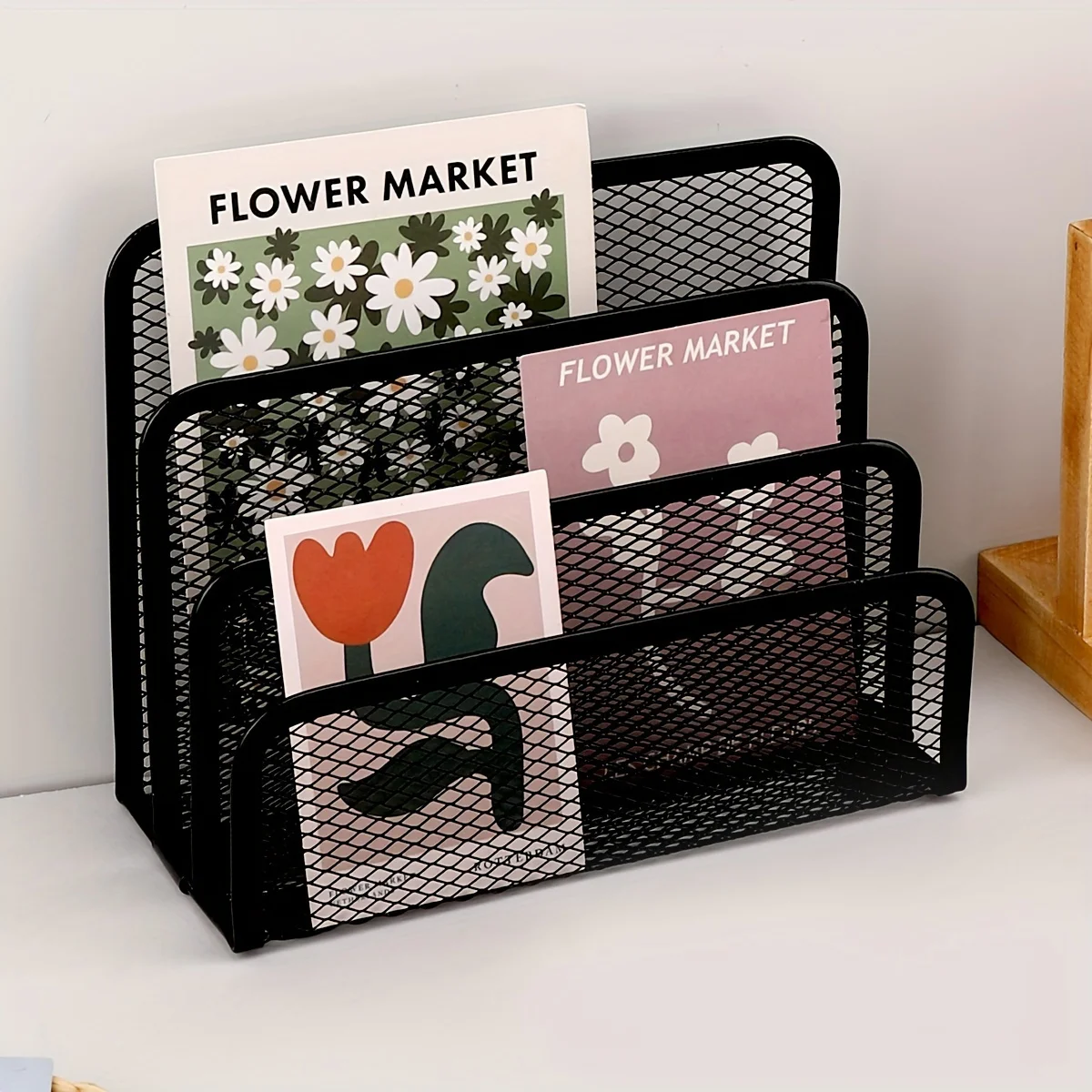 Desk Setup Kit - ชุดออแกไนเซอร์โต๊ะทำงานอเนกประสงค์ - ชั้นวางเอกสารตาข่ายโลหะ, ที่ใส่จดหมาย, ชั้นวางหนังสือหลายชั้น, ที่ใส่ซองจดหมายและที่วางการ์ด