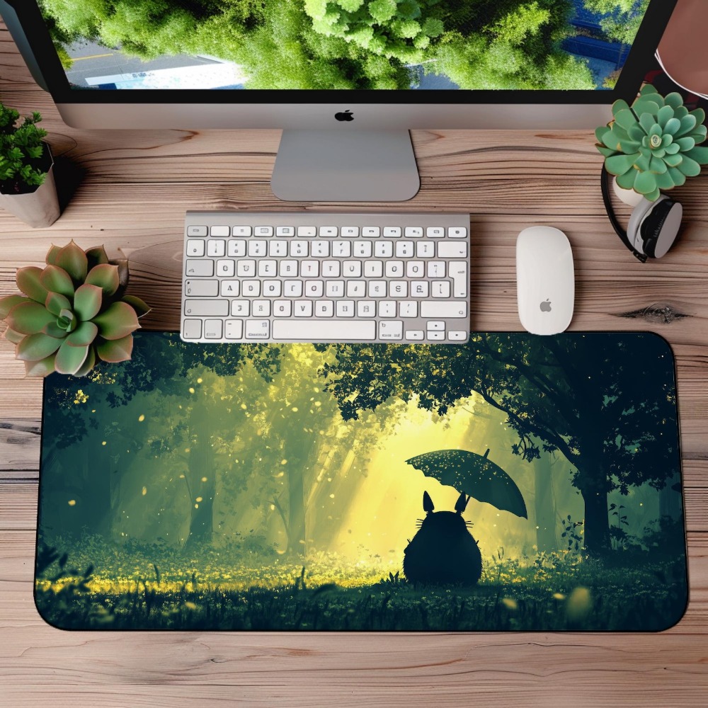 Desk Setup Aesthetic - แผ่นรองเมาส์ลายโทโทโร่ในป่าสีเขียวสุดโรแมนติก ขนาดใหญ่ สวยงามสไตล์อนิเมะ กันลื่น ใช้สำหรับเล่นเกม ตกแต่งโต๊ะทำงานที่บ้านและที่สำนักงาน