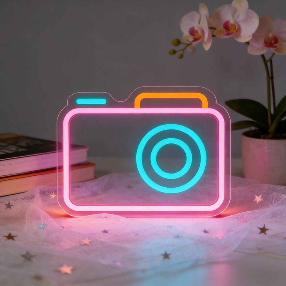Desk Setup Photography - ป้ายไฟนีออนรูปกล้อง ไฟ LED ตกแต่งผนัง ศิลปะแสงไฟ ตกแต่งสตูดิโอถ่ายภาพ