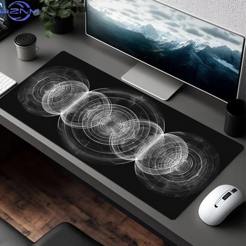 Desk Setup Workspace - แผ่นรองเมาส์ลายเกลียวสีดำและสีขาวขนาดใหญ่ - แผ่นรองโต๊ะโพลีเอสเตอร์มีสไตล์สำหรับสำนักงาน เกมมิ่ง หรือการจัดวางพื้นที่ทำงานที่บ้าน