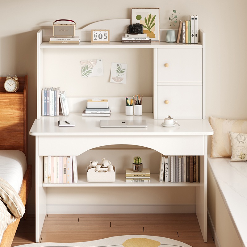 Desk Setup Study - โต๊ะทำงานพร้อมชั้นวางหนังสือในตัว โต๊ะนักเรียนแบบเรียบง่าย โต๊ะคอมพิวเตอร์พร้อมตู้เก็บของสำหรับห้องนอน