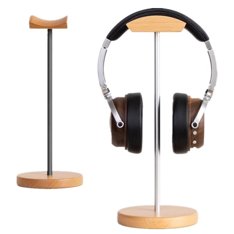 Desk Setup Table - ขาตั้งหูฟังไม้แบล็ควอลนัทและอะลูมิเนียม ที่วางหูฟังเกมมิ่งลายไม้วอลนัทธรรมชาติ พร้อมฐานโลหะแข็งแรงสำหรับวางบนโต๊ะ