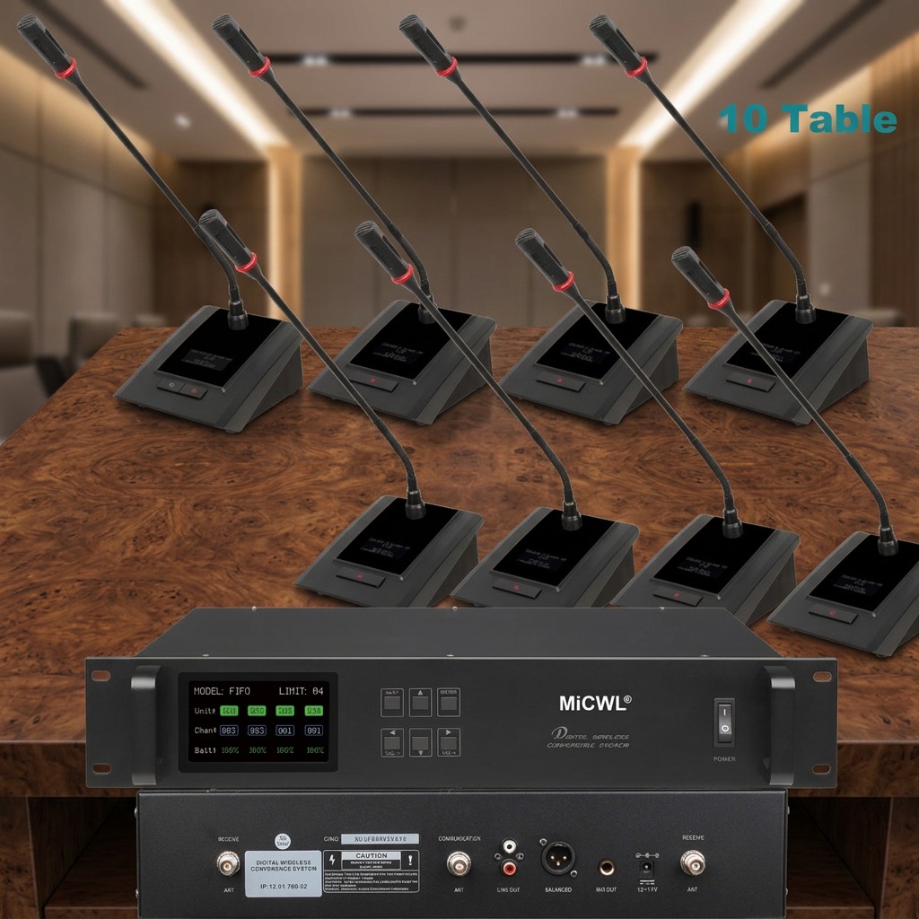 Desk Setup Kit - ระบบไมโครโฟนไร้สายแบบคอห่าน MiCWL สำหรับการประชุม, ไมโครโฟนตั้งโต๊ะยาว 10 ตัวสำหรับห้องประชุม,