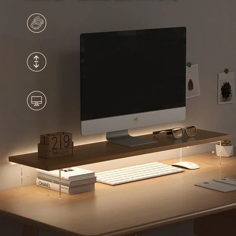 Desk Setup Study - จอคอมพิวเตอร์โต๊ะต่ําสํานักงานเดสก์ท็อปหน้าจอความสูงชั้นวางอะคริลิระงับระบบจัดเก็บข้อมูลคอมพิวเตอร์สํานักงาน