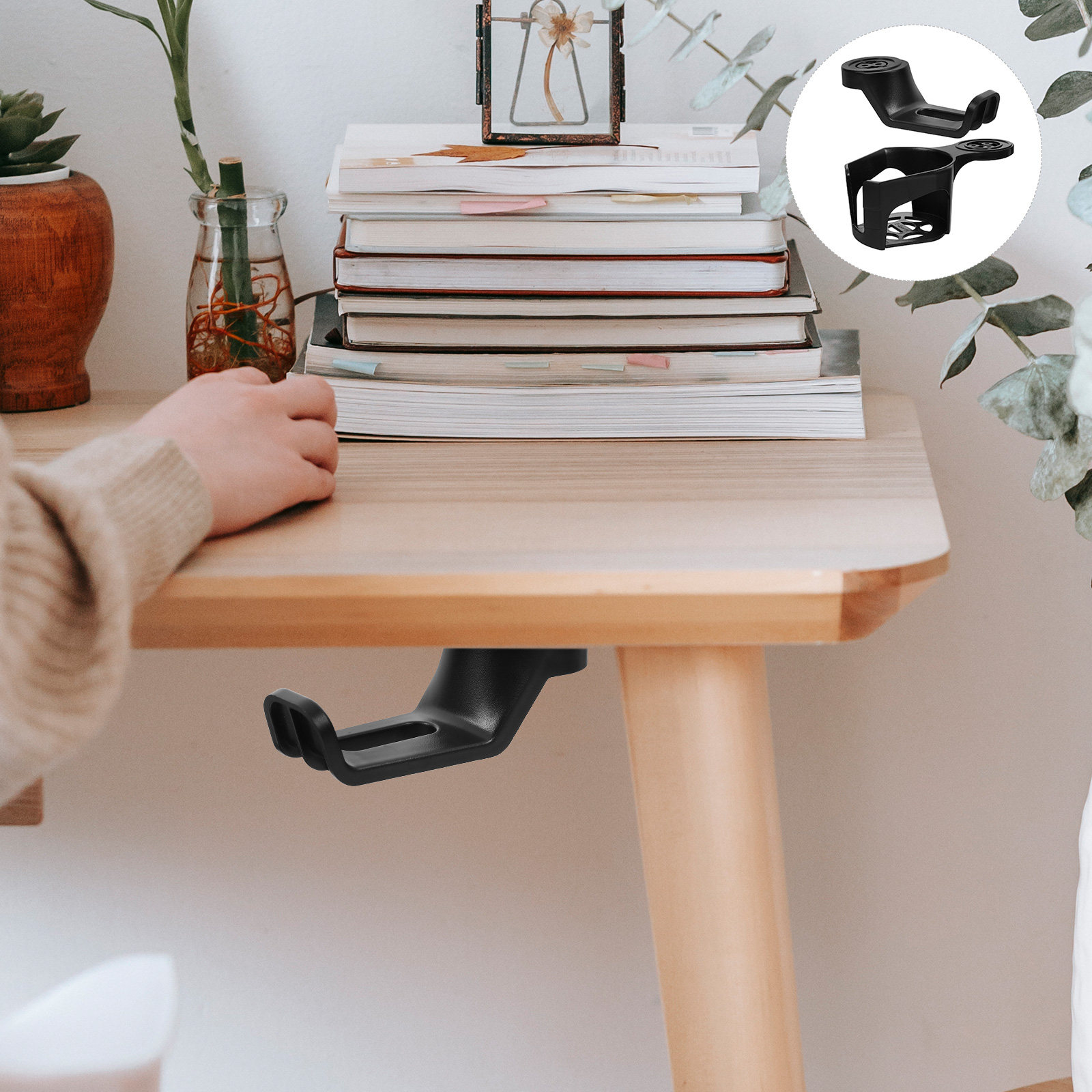 Desk Setup Workspace - ที่หนีบหูฟังและที่วางแก้วหมุนได้ 360 องศา 2 ชิ้น สำหรับโต๊ะทำงาน