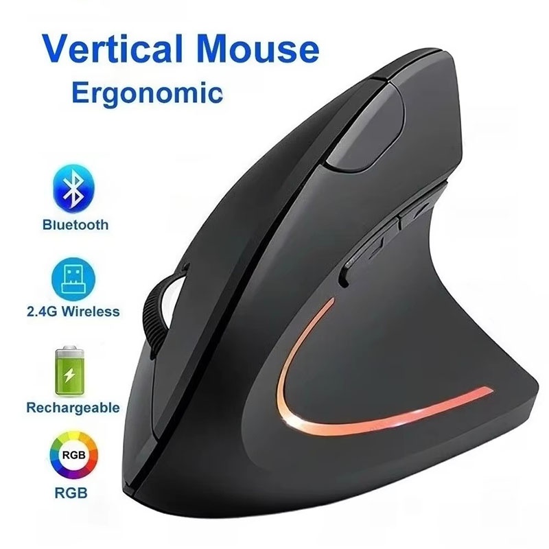 Desk Setup Study - เมาส์แนวตั้งที่สอดคล้องกับหลักสรีรศาสตร์ 2.4GHz บลูทูธ จับถนัดมือแนวตั้ง สำหรับการตั้งโต๊ะเล่นเกม อุปกรณ์เสริมสำหรับโต๊ะเรียนของเกมเมอร์