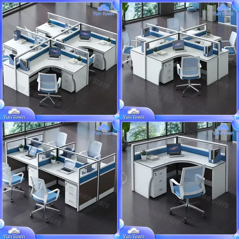 Desk Setup Workspace - โต๊ะทำงานสำนักงานแบบโมดูลาร์ทันสมัยสำหรับ 4 คน เหมาะสำหรับการจัดวางเฟอร์นิเจอร์ในโฮมออฟฟิศ