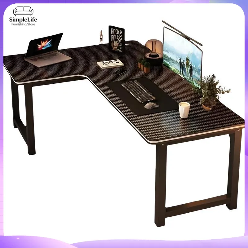 Desk Setup Study - โต๊ะคอมพิวเตอร์สำหรับเล่นเกม โต๊ะทำงานมุมพร้อมชั้นวางของสำหรับติดตั้งพีซี ใช้ในบ้าน สำนักงาน ห้องอ่านหนังสือ ห้องนอน