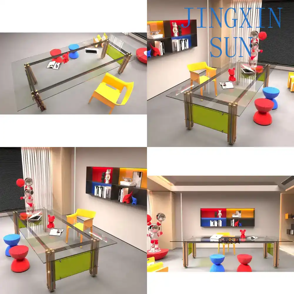 Desk Setup Workspace - ระบบสำนักงานแบบมินิมอลสำหรับโครงอะลูมิเนียมพร้อมเคาน์เตอร์โปร่งใส จัดวางโต๊ะทำงานอย่างเป็นระเบียบ ทันสมัย