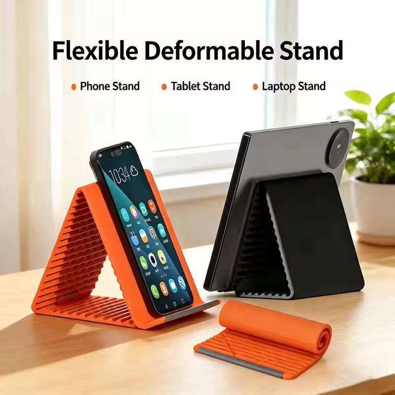Desk Setup Table - ขาตั้งโทรศัพท์แบบพกพาซิลิโคนสำหรับวางบนโต๊ะ แท็บเล็ต แล็ปท็อป ดีไซน์สร้างสรรค์ ยืดหยุ่น พับได้