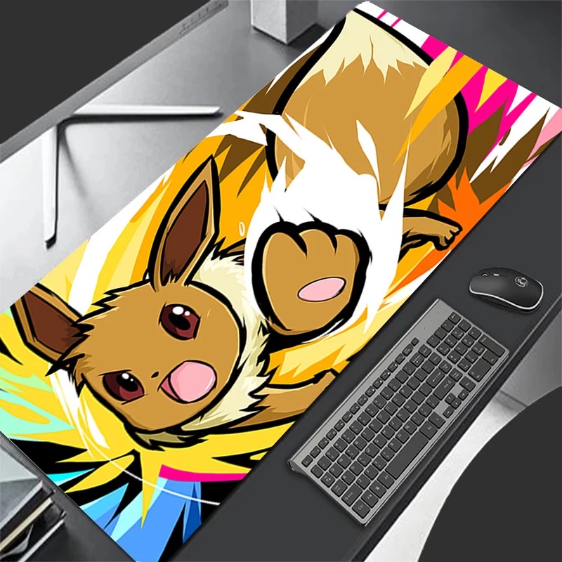 Desk Setup Cozy - P-Pokemon Eevee Anime Gaming Mouse Pad,แผ่นรองเม้าส์แบบขยายได้,แผ่นรองคีย์บอร์ดสำหรับแล็ปท็อปพีซี