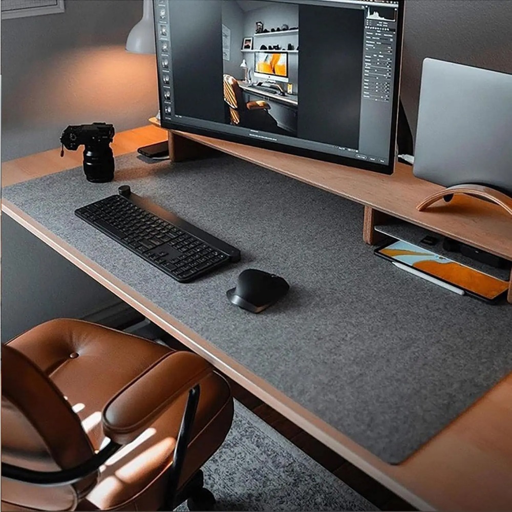 Desk Setup Cozy - แผ่นรองโต๊ะทำงาน แผ่นรองคอมพิวเตอร์สำหรับโต๊ะทำงาน (31.5x15.7 นิ้ว) แผ่นรองเมาส์และคีย์บอร์ดขนาดใหญ่ ทำจากผ้าสักหลาด