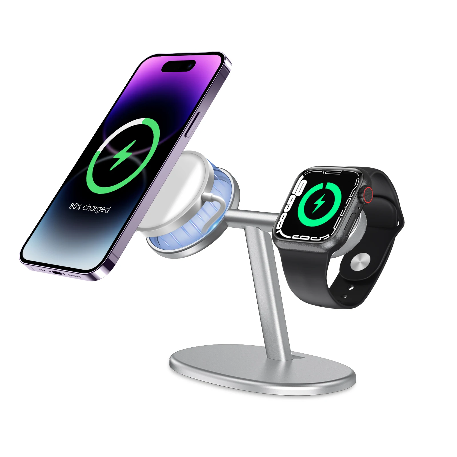 Desk Setup Table - EWA 2-in-1 แท่นวางโทรศัพท์ตั้งโต๊ะสำหรับที่ชาร์จแม็กเซฟสำหรับไอโฟน 16~12 และแอปเปิ้ลวอทช์ซีรีส์(ไม่รวมที่ชาร์จ)