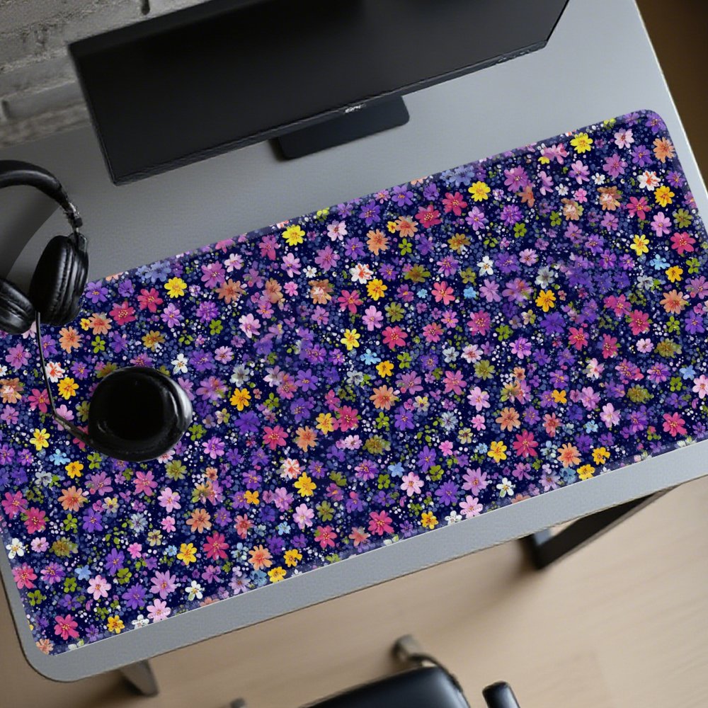 Desk Setup Aesthetic - แผ่นรองเมาส์ลายดอกไม้ขนาดใหญ่ สีเข้ม สไตล์มินิมอล ทำจากยาง สำหรับเล่นเกมส์และใช้งานกับคอมพิวเตอร์ในออฟฟิศ