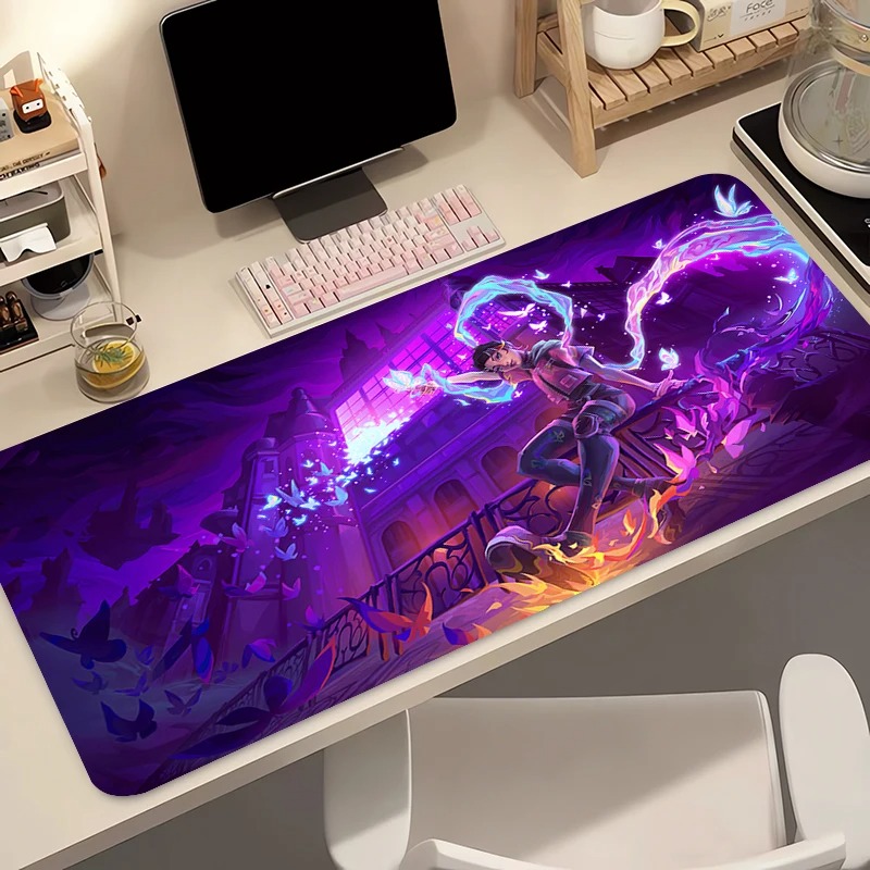 Desk Setup Cozy - แผ่นรองเมาส์เกมเมอร์คอมพิวเตอร์อะนิเมะพีซี วาโลแรนท์ โคลฟแผ่นรองเมาส์ วาร์มิโล บัตเตอร์ฟลาย โลโก้แผ่นรองคีย์บอร์ดอุปกรณ์เสริมสำหรับเล่นเกมแผ่นรองเม้าส์ตั้งโต๊ะ