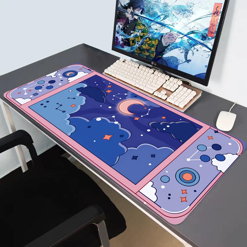 Desk Setup Aesthetic - แผ่นรองเมาส์ขนาดใหญ่ HYBXAXC ลายดวงจันทร์และดวงดาว สไตล์น่ารัก สวยงาม สำหรับตกแต่งโต๊ะทำงาน