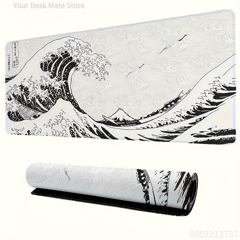 แผ่นรองโต๊ะลายคลื่นสีดำขาว ขนา - Desk Setup Aesthetic บทวิจารณ์และราคา