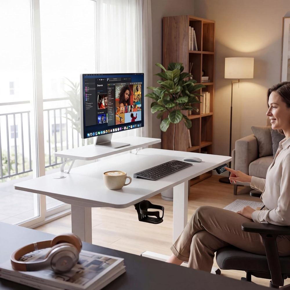 โต๊ะทำงานแบบยืน-นั่งปรับระดับค - Desk Setup White บทวิจารณ์และราคา