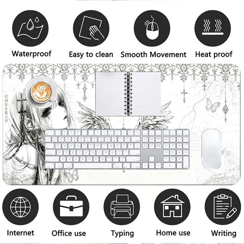 แผ่นรองเมาส์หนังสีดำสีขาวอะนิเ - Desk Setup Aesthetic บทวิจารณ์และราคา